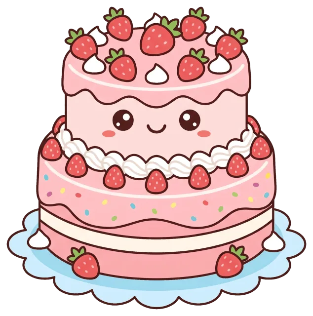 Cute cartoon strawberry cake with smiling face