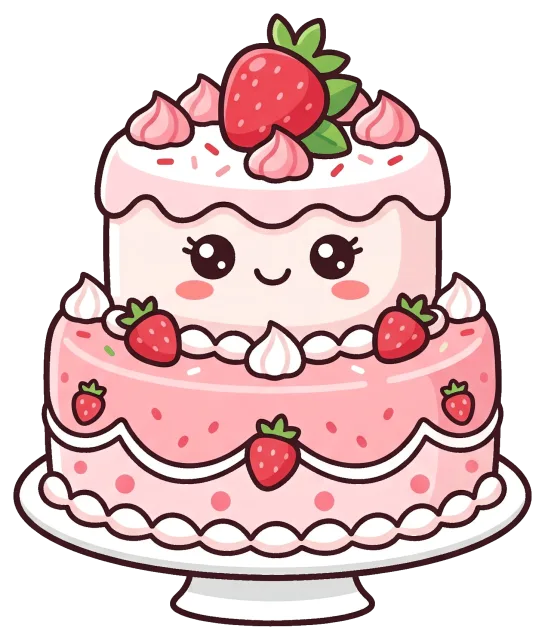 Cute cartoon strawberry cake with smiling face