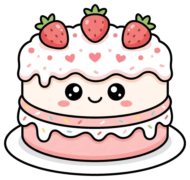 Cute cartoon strawberry cake with smiling face
