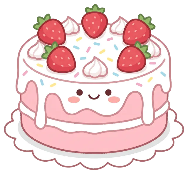 Cute cartoon strawberry cake with smiling face