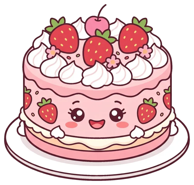Cute cartoon strawberry cake with smiling face