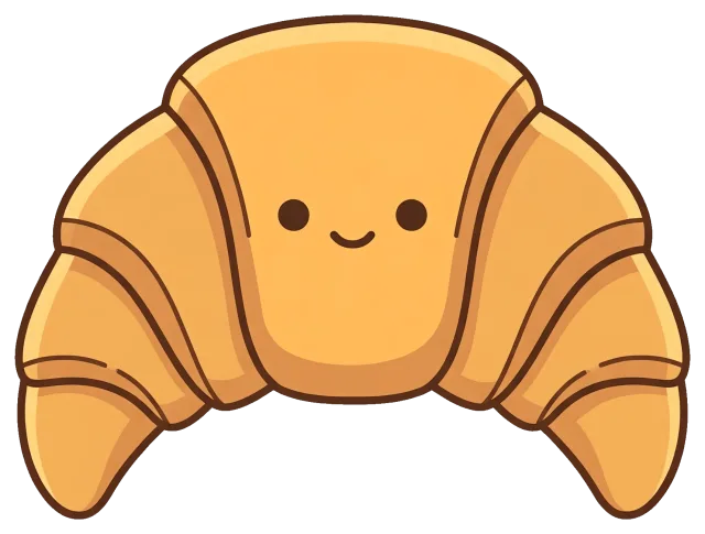 Cute classic butter croissant with smiling face