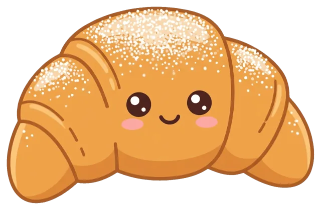 Cute croissant with sugar and smiling face
