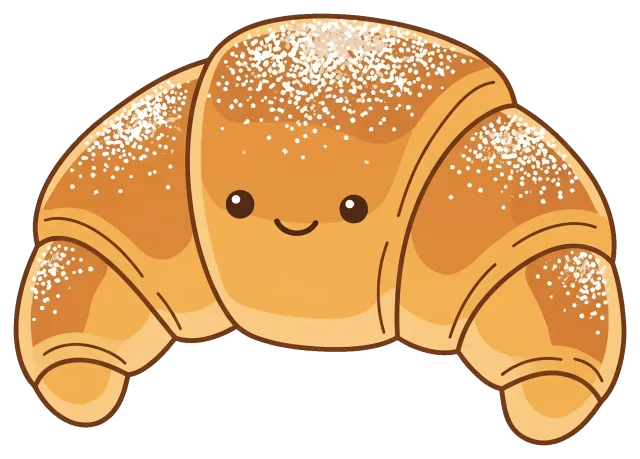 Cute croissant with sugar and smiling face