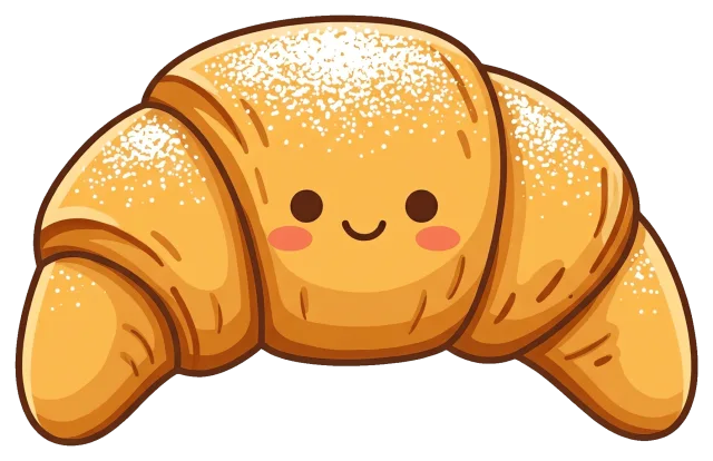 Cute croissant with sugar on top and smiling face