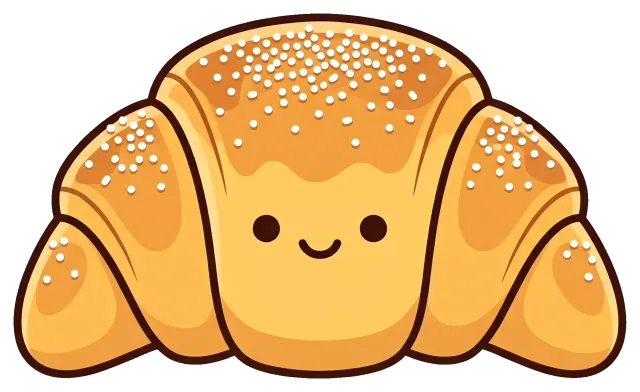 Cute croissant with sugar sprinkles and smiling face