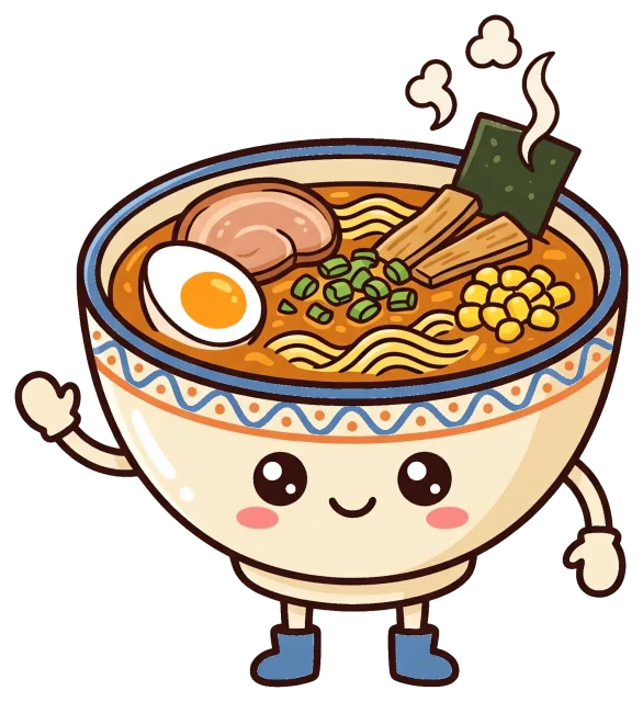 Cute curry ramen bowl with smiling face and toppings