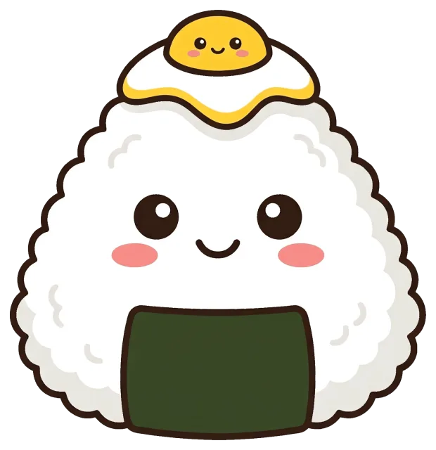 Cute Egg Onigiri Cartoon Character with Smiling Face