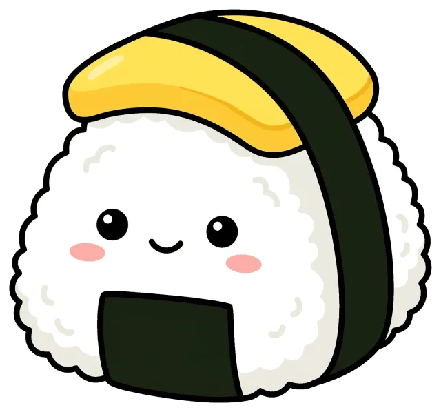 Cute egg onigiri cartoon with smiling face