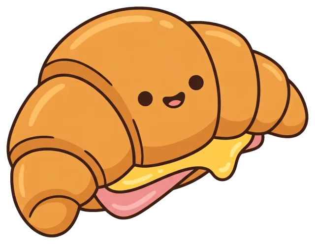 Cute ham and cheese croissant cartoon with smiling face
