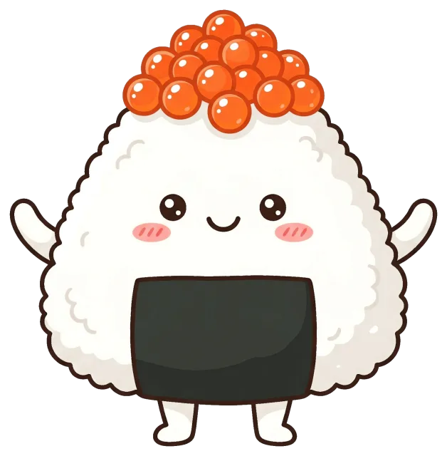 Cute Ikura Onigiri Character with Smiling Face