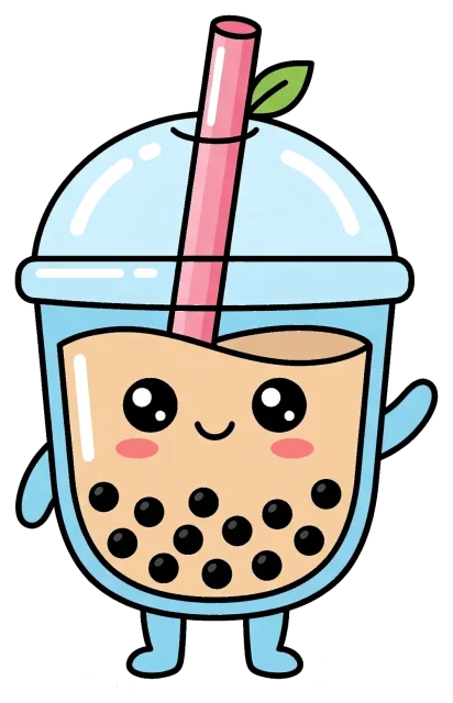 Cute kawaii boba tea cup with smiling face and straw