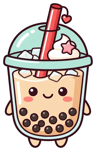 Cute kawaii boba tea with whipped cream and heart straw