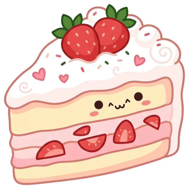 Cute kawaii strawberry cake slice with smiling face