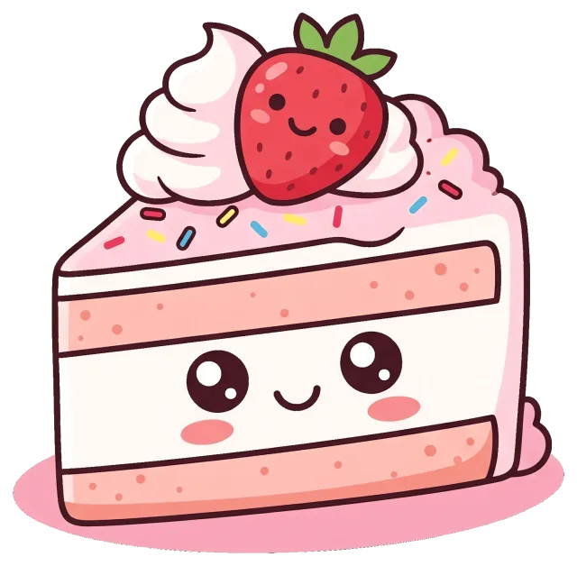 Cute kawaii strawberry cake slice with smiling face