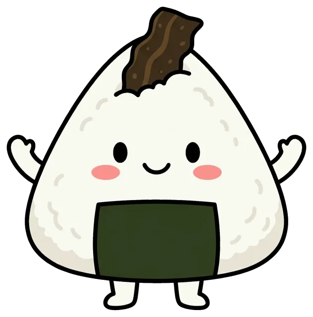 Cute Kombu Onigiri Cartoon Character with Smiling Face