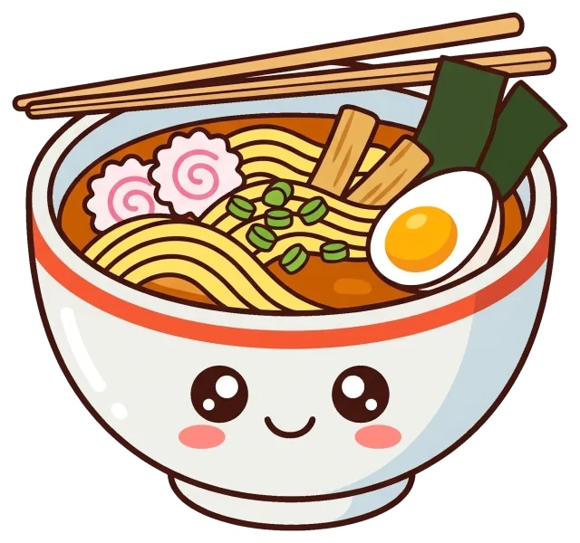 Cute miso ramen bowl character with chopsticks