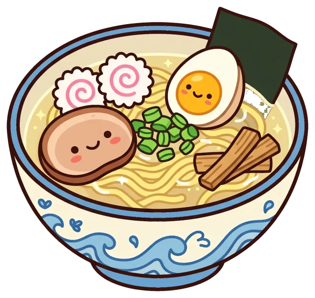 Cute Shio Ramen Bowl with Smiling Ingredients
