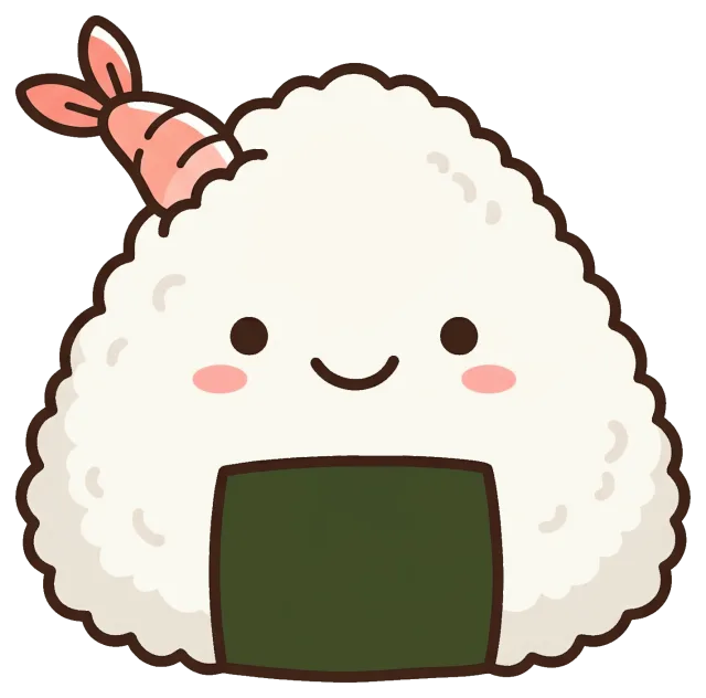 Cute shrimp onigiri cartoon with smiling face
