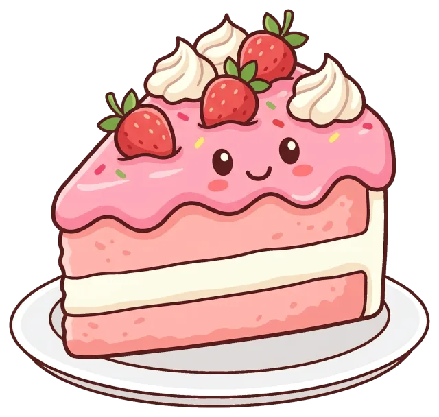 Cute slice of strawberry cake with smiling face