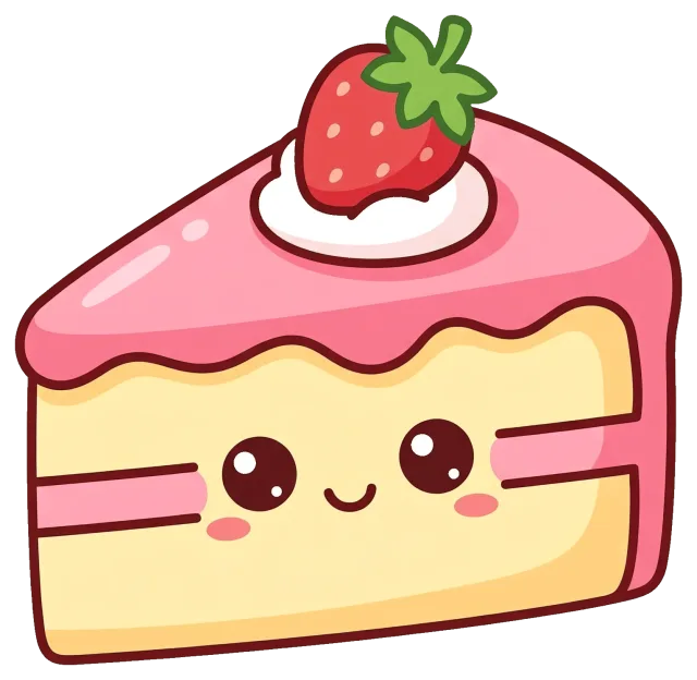 Cute strawberry cake slice with smiling face