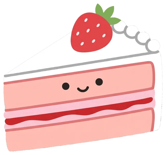 Cute strawberry cake slice with smiling face