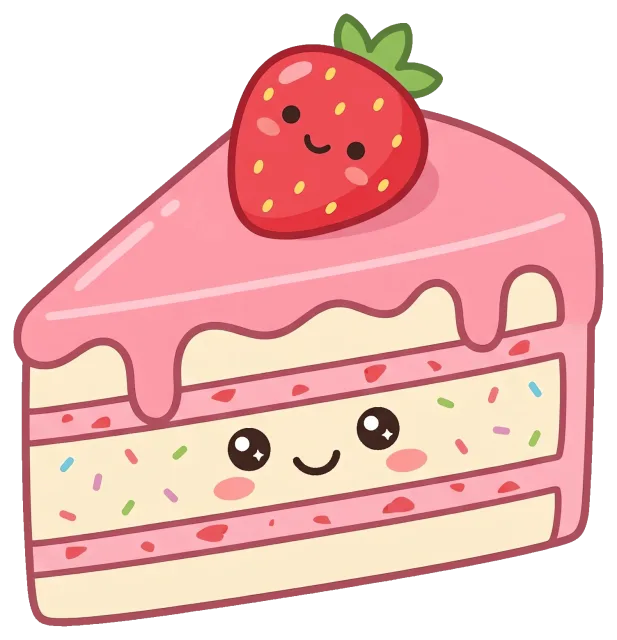Cute Strawberry Cake Slice with Smiling Faces