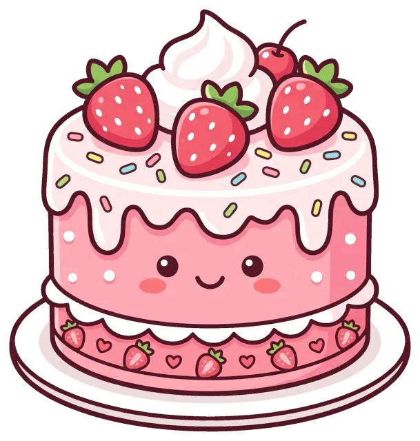 Cute strawberry cake with whipped cream and sprinkles