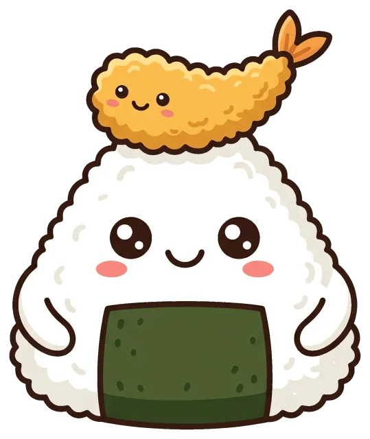 Cute Tempura Onigiri Character with Smiling Faces