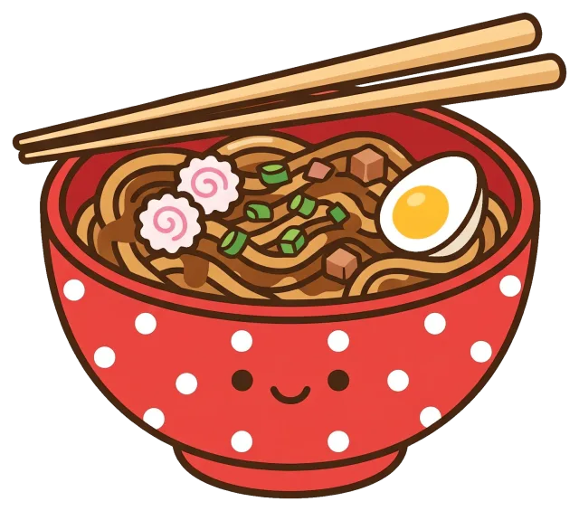 Cute Yaki Ramen Bowl with Egg and Chopsticks