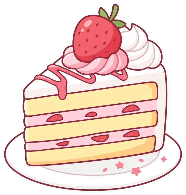 Slice of strawberry cake with cream and fresh strawberry