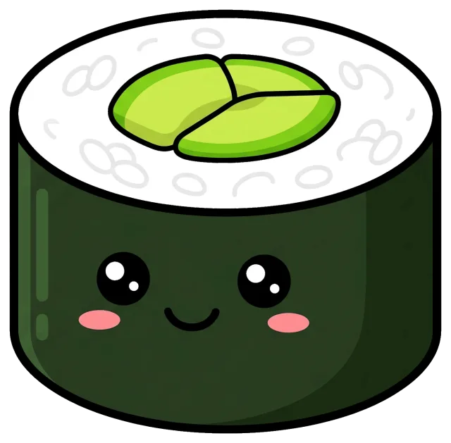 Cute Avocado Maki Sushi Cartoon Character