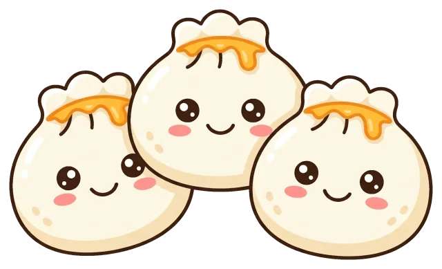 Cute cartoon cheese dumplings with smiling faces