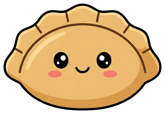 Cute Cartoon Gyoza Dumpling with Smiling Face