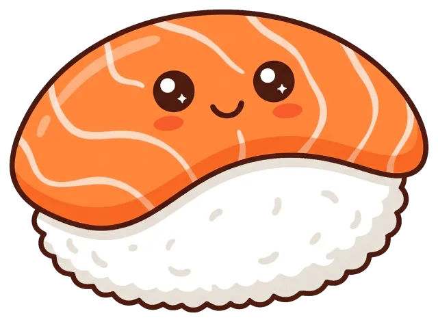 Cute cartoon salmon nigiri sushi with smiling face