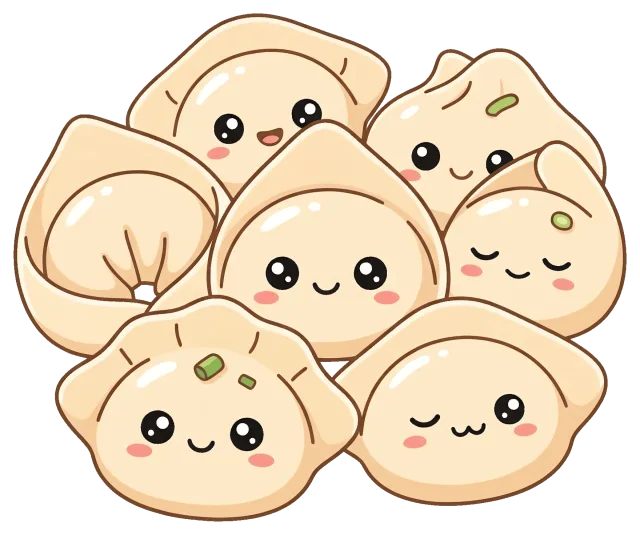 Cute cartoon style wontons with smiling faces