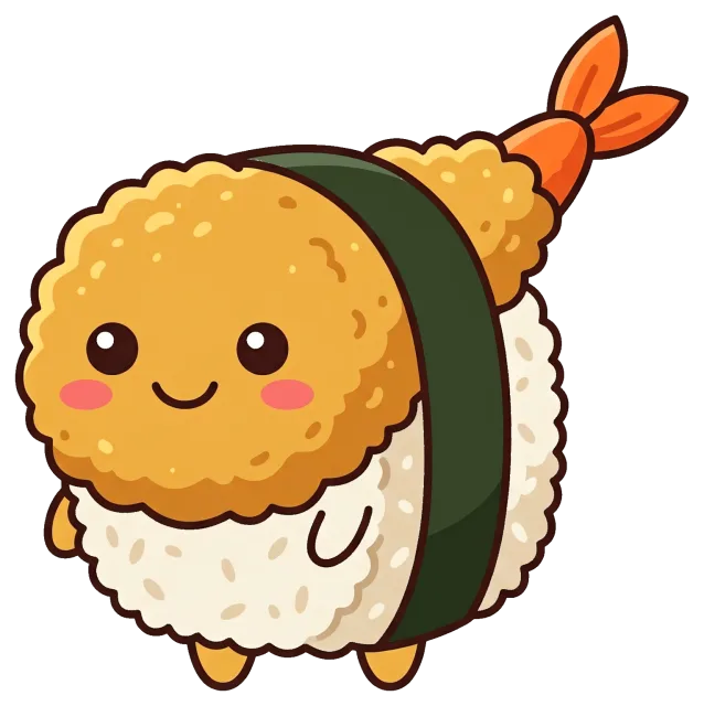 Cute cartoon tempura sushi roll character