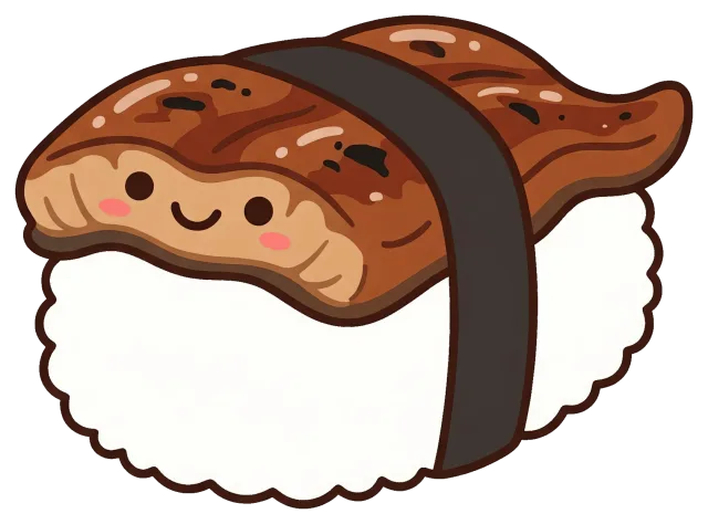 Cute Cartoon Unagi Nigiri Sushi with Smiling Face