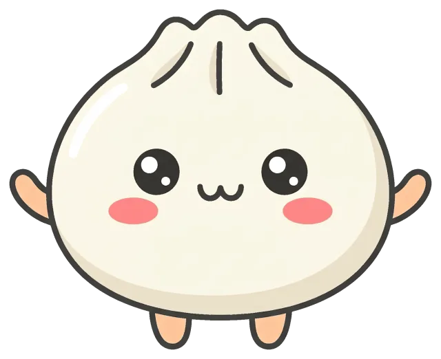 Cute dumpling character with smiling face and rosy cheeks