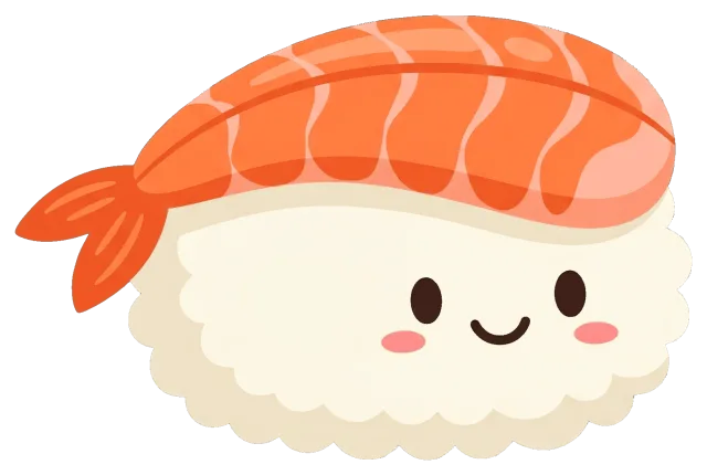 Cute Ebi Nigiri Sushi Cartoon with Smiling Face