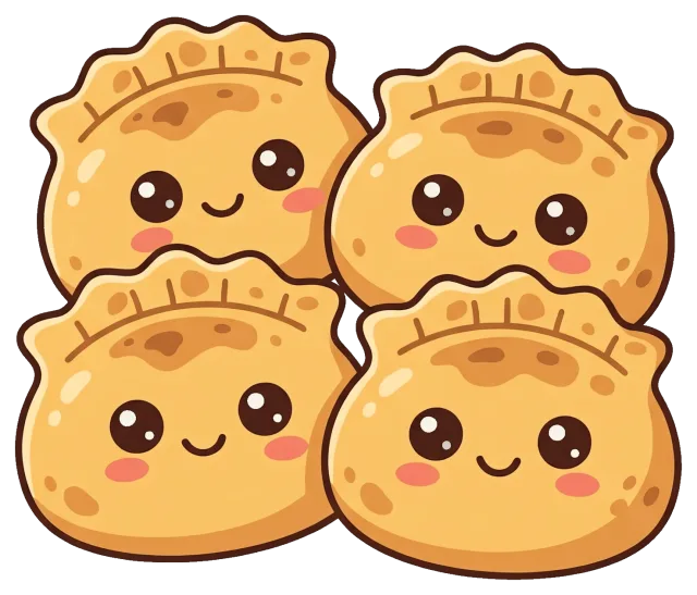 Cute fried dumplings with smiling faces
