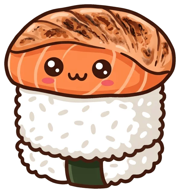 Cute Kawaii Salmon Aburi Sushi Roll Character