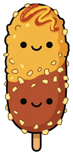 Cute Korean Corn Dog Cartoon with Two Smiling Faces