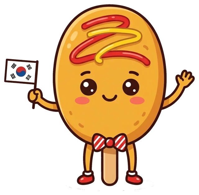Cute Korean Corn Dog Character Holding South Korean Flag