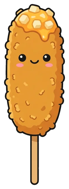Cute Korean Corn Dog with Cheese Topping Cartoon