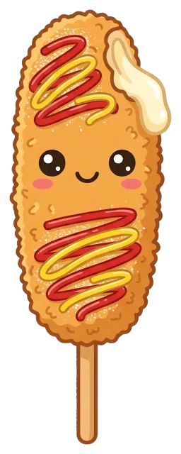 Cute Korean Corn Dog with Ketchup and Mustard