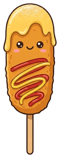 Cute Korean Corn Dog with Ketchup and Mustard