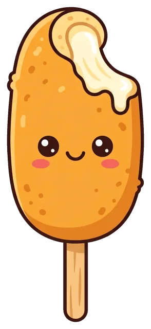 Cute Korean corn dog with melted cheese and smiling face