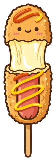 Cute Korean Corn Dog with Mustard and Ketchup