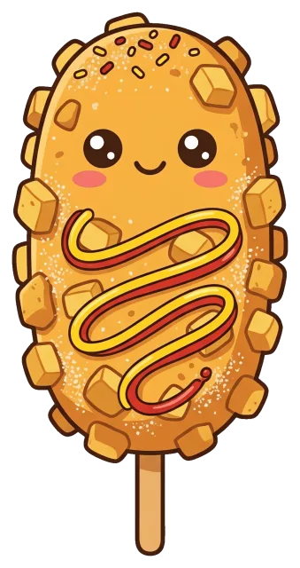 Cute Korean Corn Dog with Mustard and Ketchup